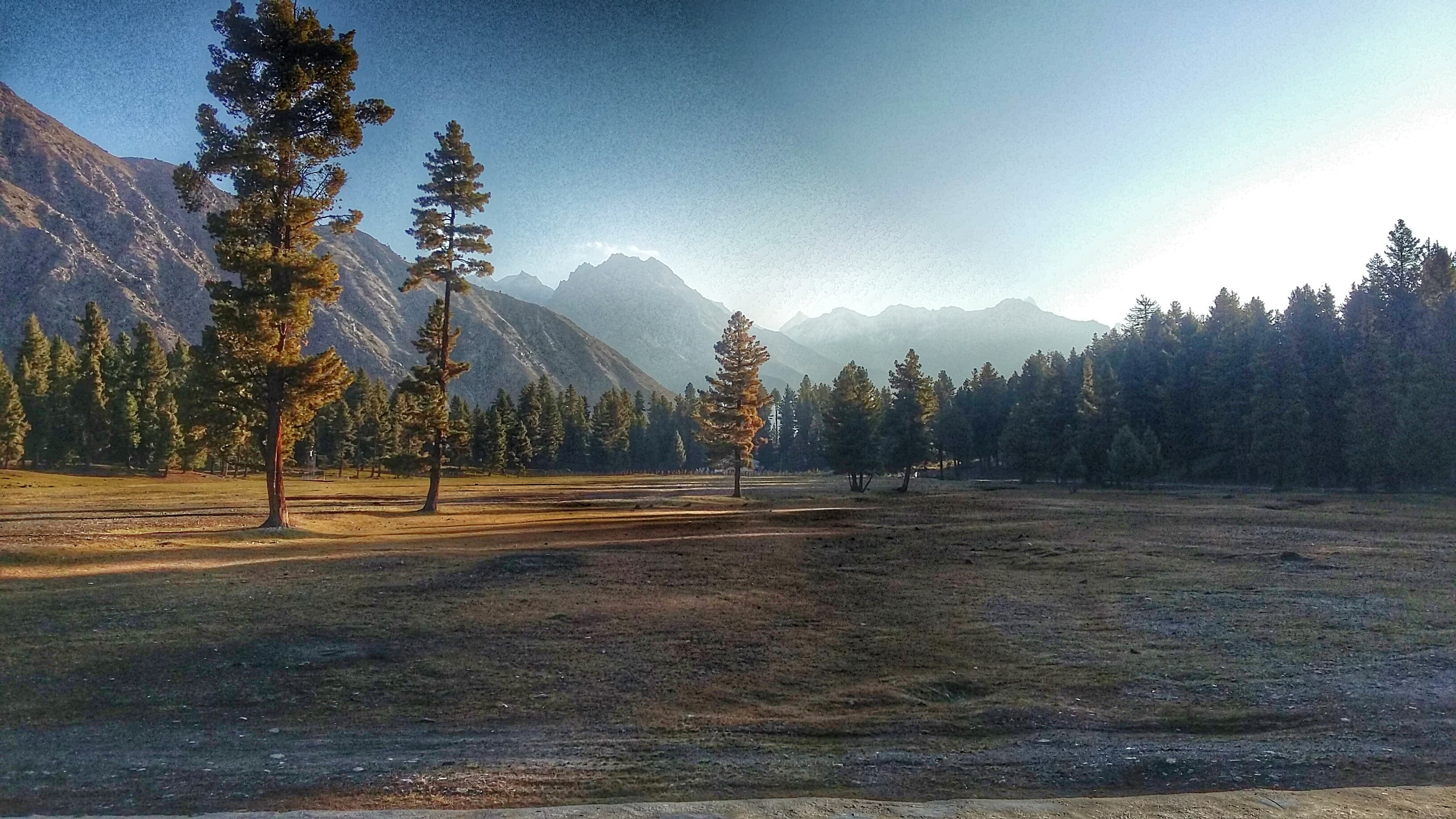 Astore village and bazaar in the Astore river valley with mountains behind