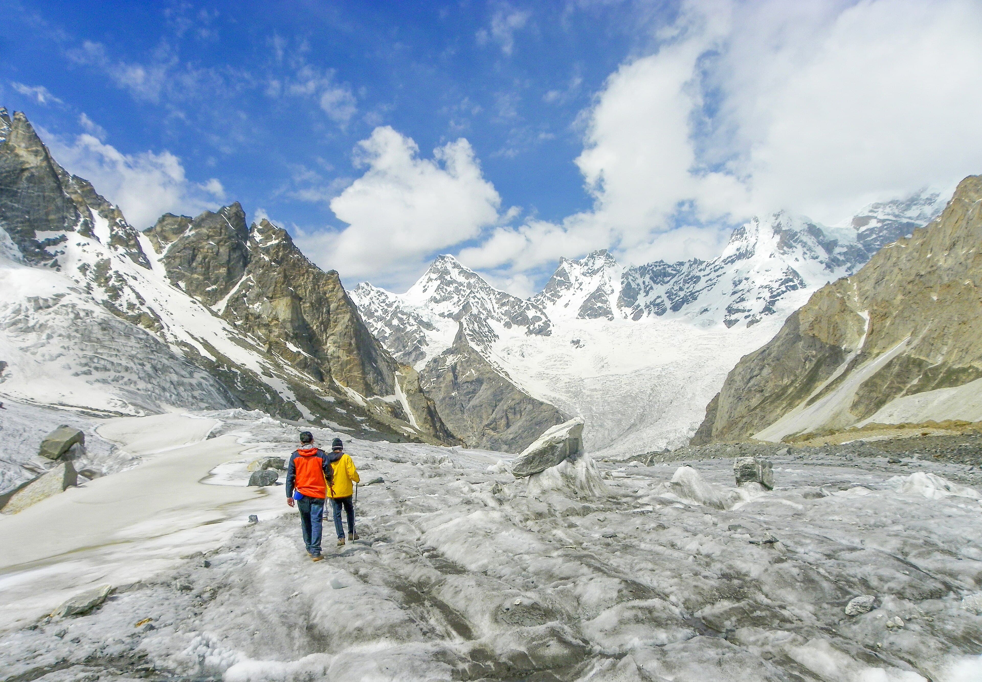 Masherbrum rising above the base camp meadows near Hushe in Baltistan