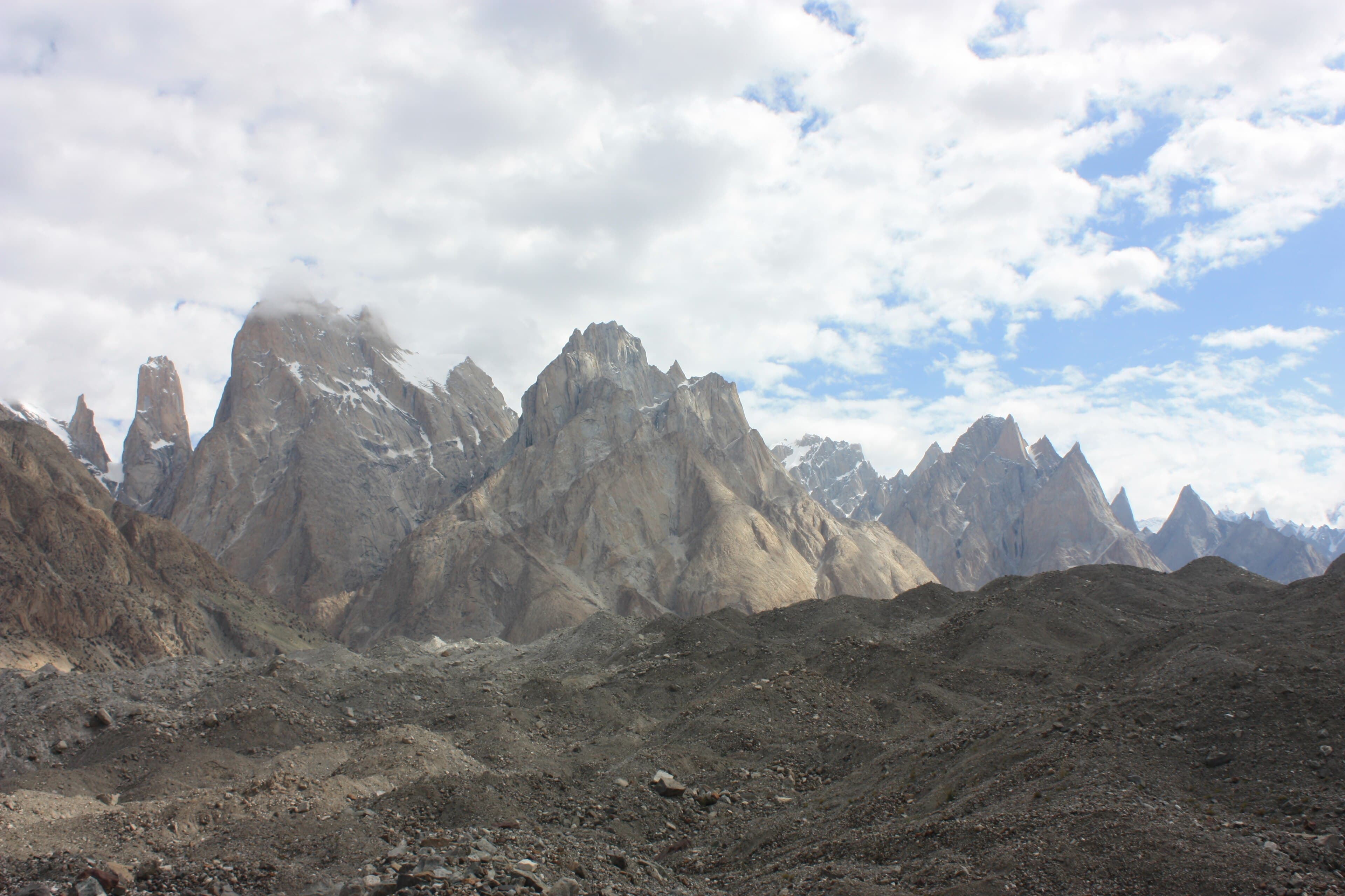 The granite spires of the Trango Towers above the Baltoro Glacier, icons of Karakoram climbing history
